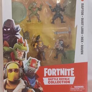 NIB Fortnite Battle Royale Mini-figs Collection. Raptor, Rust Lord, Rex, Raven.